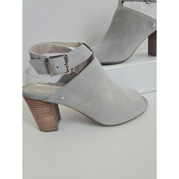Vionic Kaia Gray Peep Open Toe Ankle Strap Suede Block Heel Sandals Shoes 10 - Picture 2 of 9